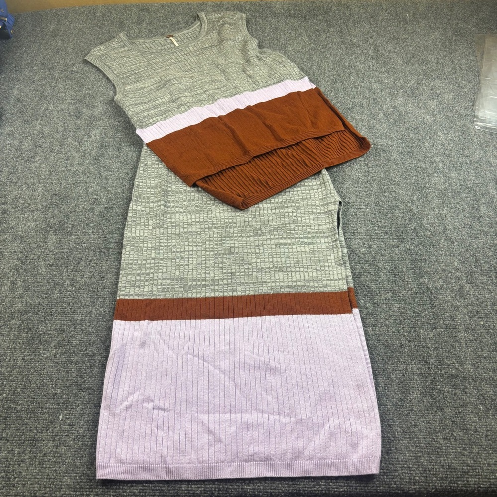 FREE PEOPLE Women’s Stop and Stare Set Color Block Ribbed Tank & Skirt sz: Small - Picture 2 of 16